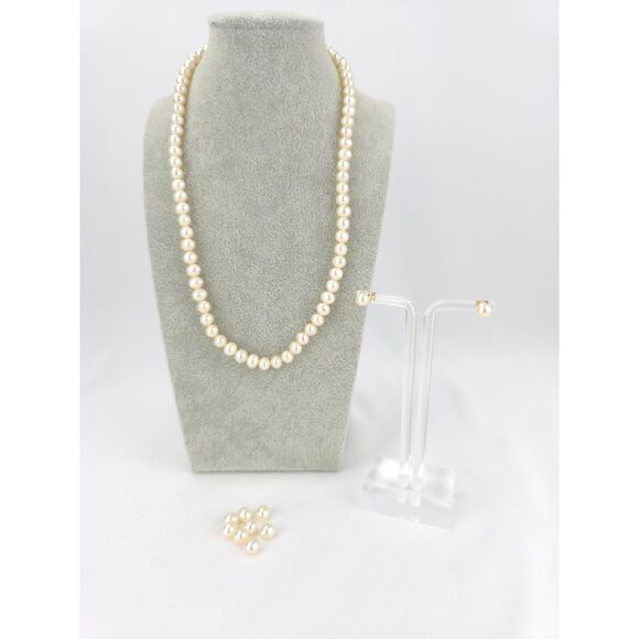 6mm Pearl Necklace & Earring Set w Loose Pearls 10K Gold - Picture 6 of 6
